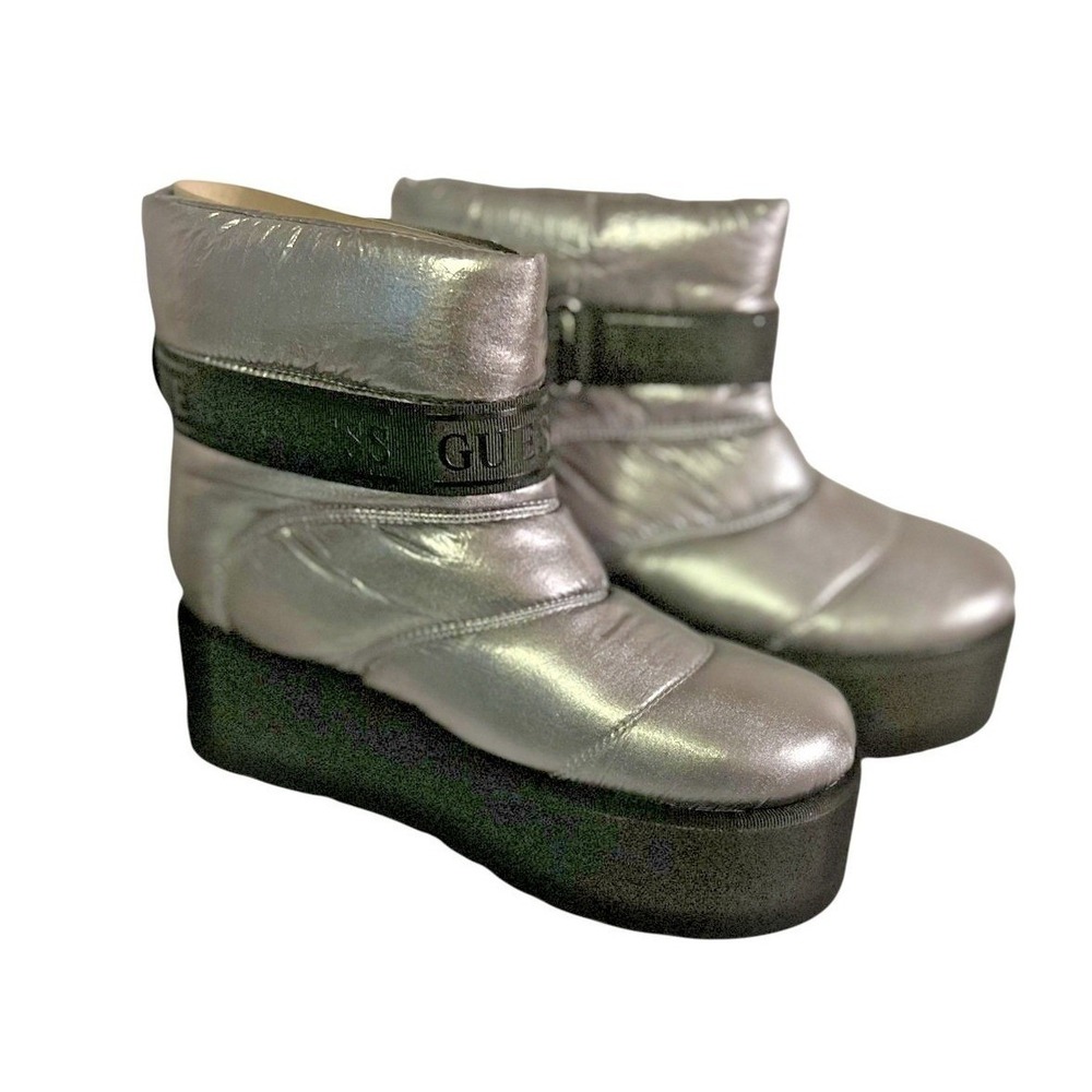 Guess Womens Boots Size 7.5 Silver Jilona Adjustable Quilted Puffer NEW in Box